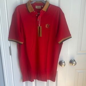 Burberry Red Polo Shirt with Tan Trim
